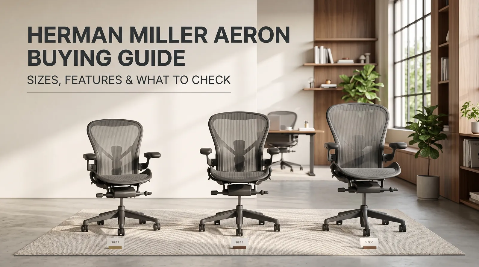 Herman Miller Aeron buying guide: Aeron chairs in sizes A, B and C side by side in an office