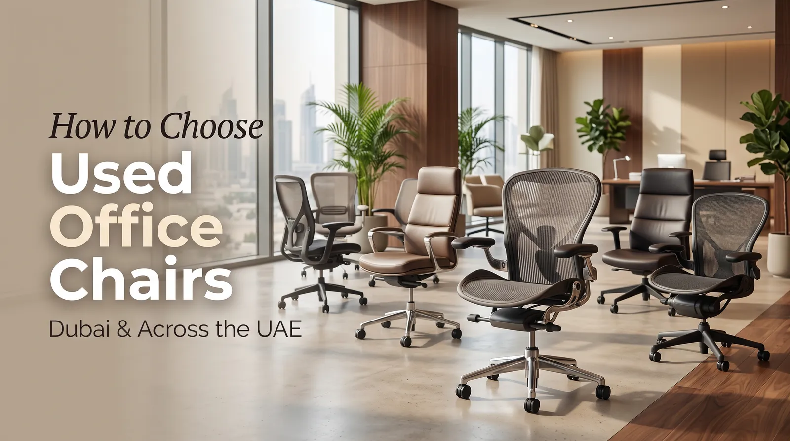 How to choose used office chairs in Dubai and across the UAE: mesh and leather office chairs in an office